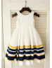Ivory Cotton Double Colors Stripes Flower Girl Dress